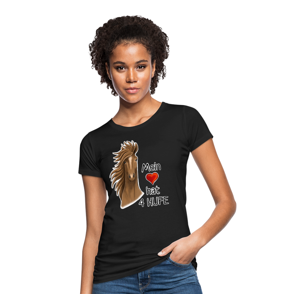 "Mein Herz hat 4 Hufe" Illustrations-Stil - Frauen Bio-T-Shirt - Schwarz