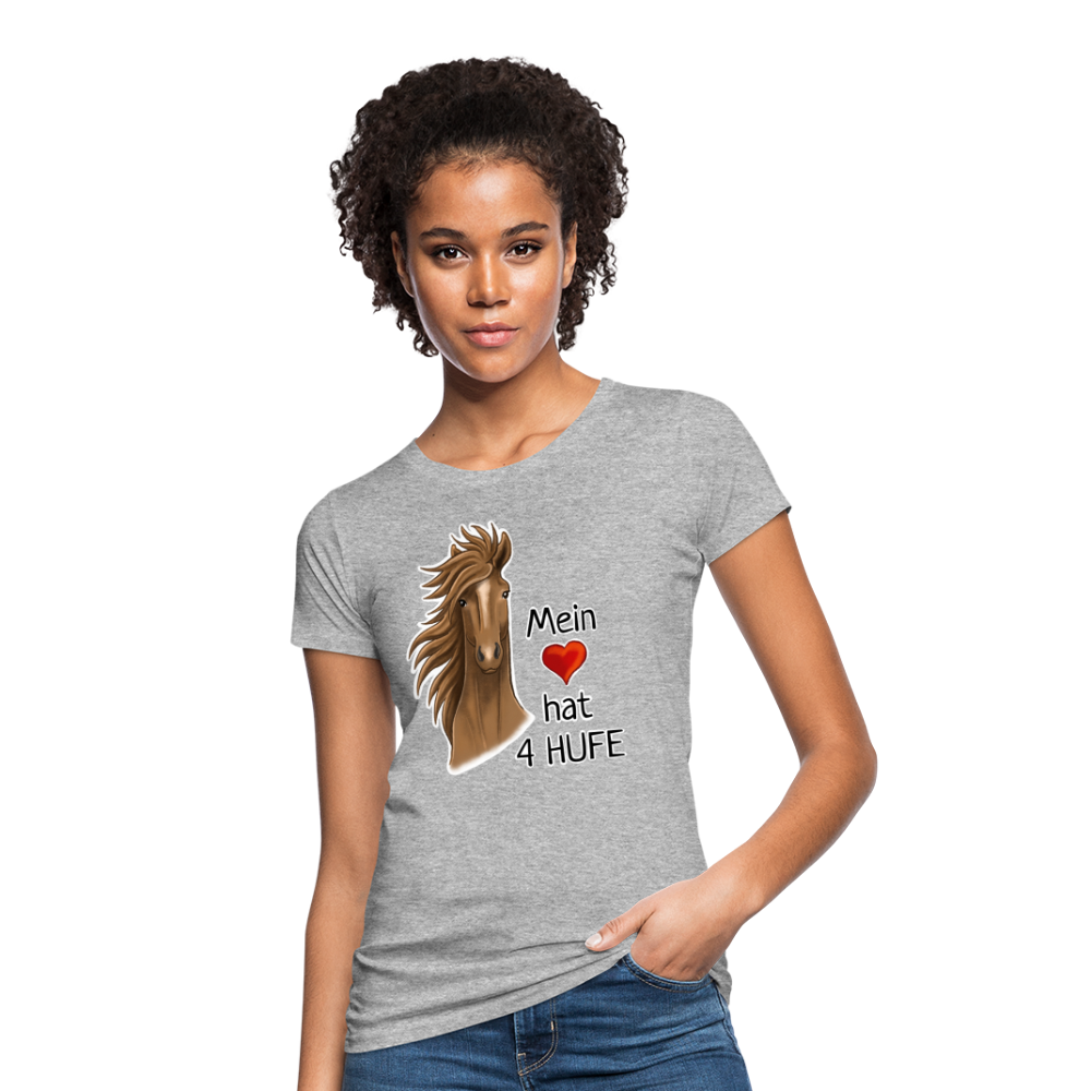 "Mein Herz hat 4 Hufe" Illustrations-Stil - Frauen Bio-T-Shirt - Grau meliert