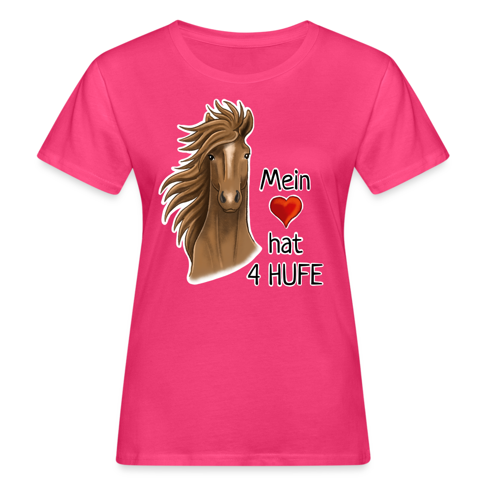 "Mein Herz hat 4 Hufe" Illustrations-Stil - Frauen Bio-T-Shirt - Neon Pink