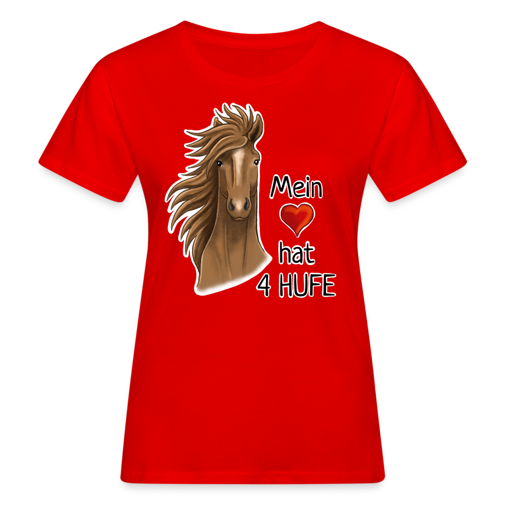 "Mein Herz hat 4 Hufe" Illustrations-Stil - Frauen Bio-T-Shirt - Rot