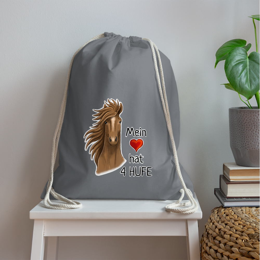 "Mein Herz hat 4 Hufe" Illustrations-Stil - Stallbeutel - Grau