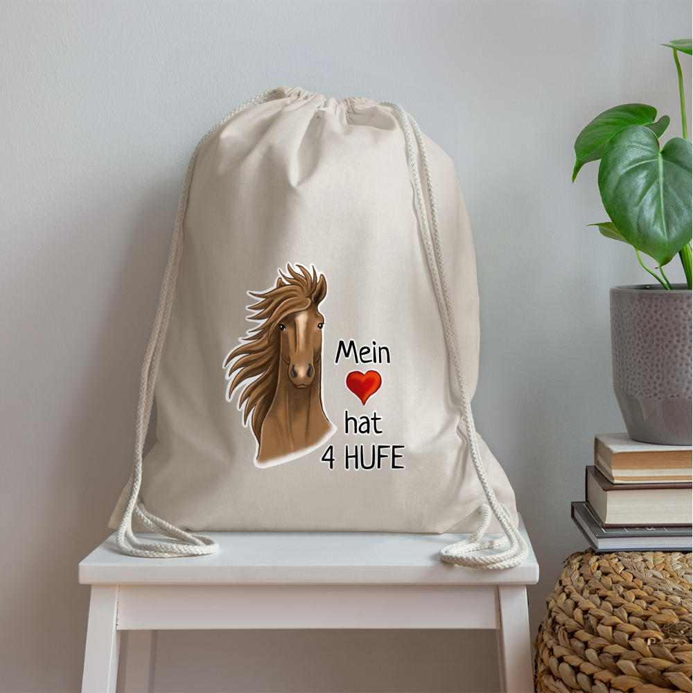 "Mein Herz hat 4 Hufe" Illustrations-Stil - Stallbeutel - Natur
