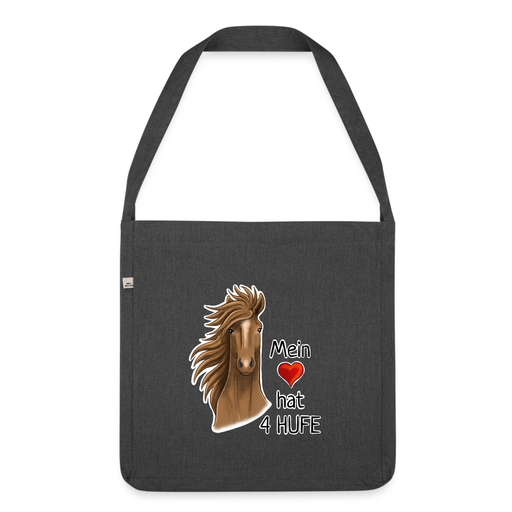 "Mein Herz hat 4 Hufe" Illustrations-Stil - Schultertasche - Schwarz meliert