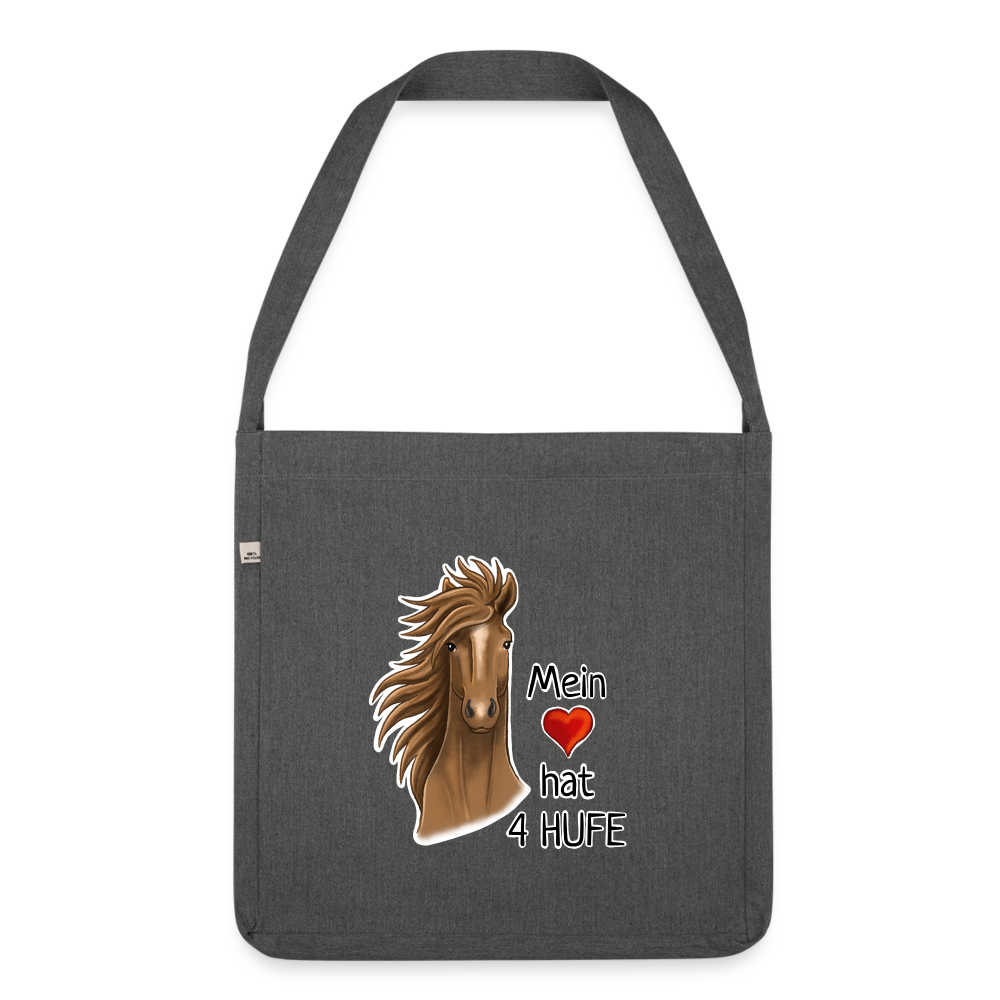 "Mein Herz hat 4 Hufe" Illustrations-Stil - Schultertasche - Dunkelgrau meliert