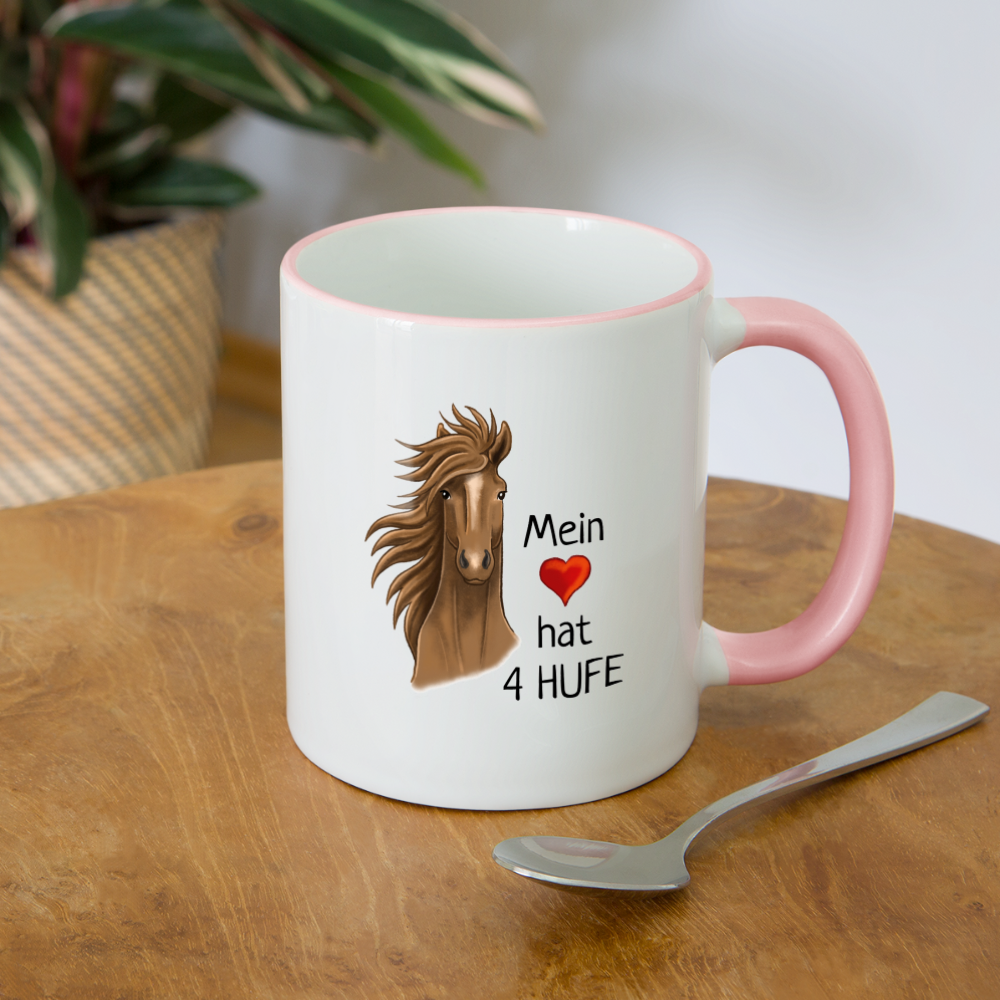 "Mein Herz hat 4 Hufe" Illustrations-Stil - Tasse zweifarbig - Weiß/Pink