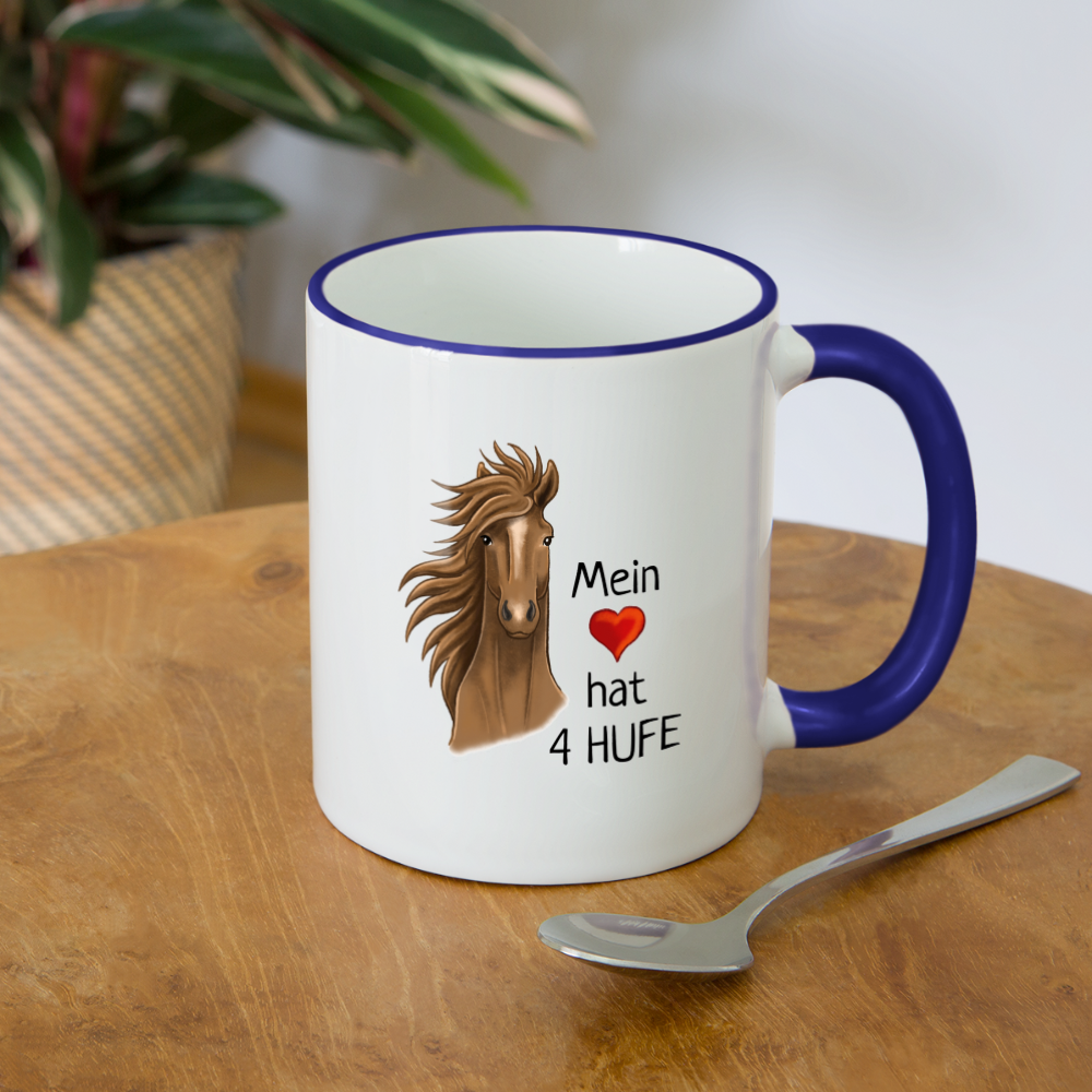 "Mein Herz hat 4 Hufe" Illustrations-Stil - Tasse zweifarbig - Weiß/Kobaltblau