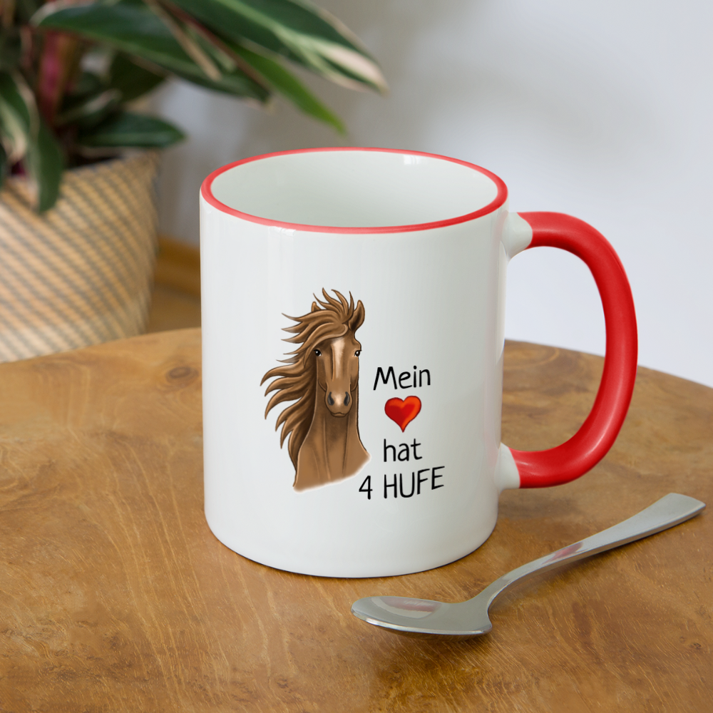 "Mein Herz hat 4 Hufe" Illustrations-Stil - Tasse zweifarbig - Weiß/Rot