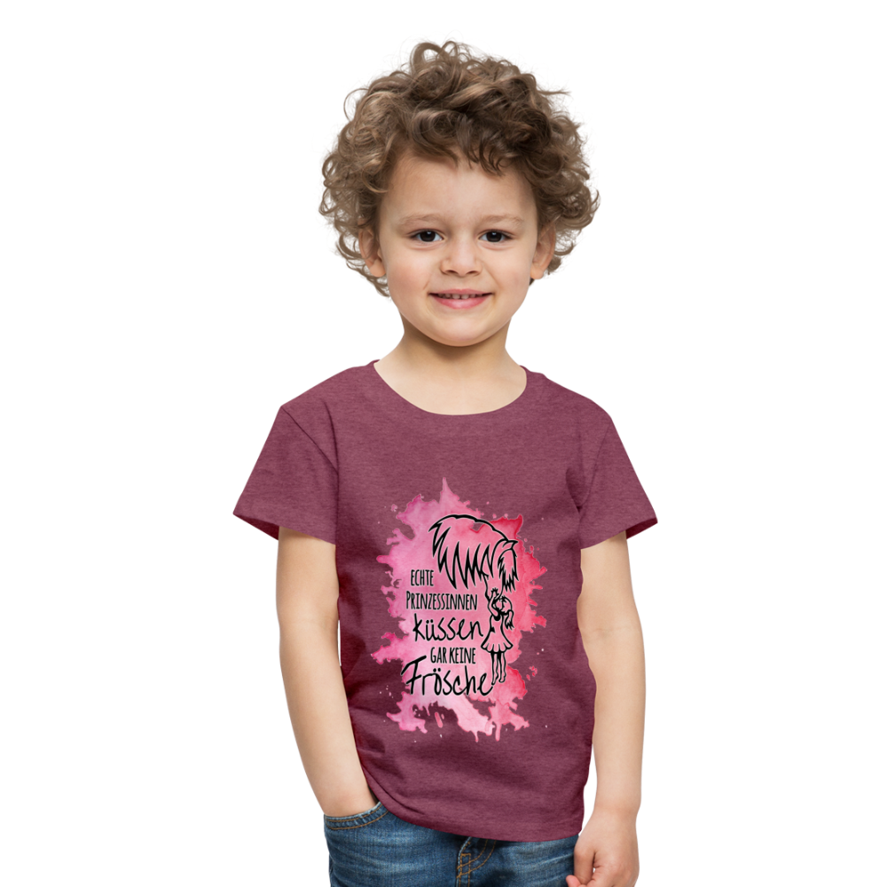 "Prinzessinnen-Kuss" Aquarell-Stil - Kinder T-Shirt - Bordeauxrot meliert