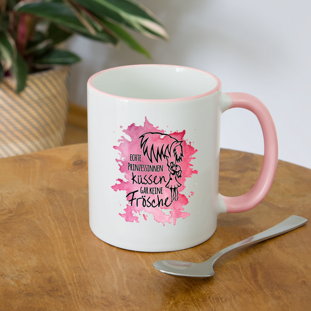 "Prinzessinnen-Kuss" Aquarell-Stil - Tasse zweifarbig - Weiß/Pink