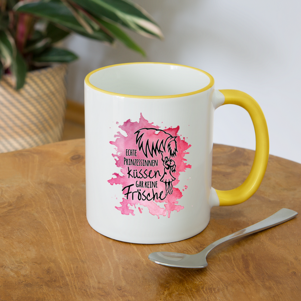 "Prinzessinnen-Kuss" Aquarell-Stil - Tasse zweifarbig - Weiß/Gelb