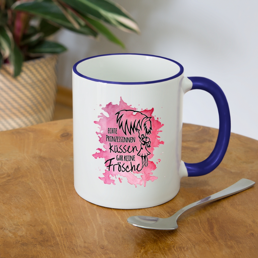 "Prinzessinnen-Kuss" Aquarell-Stil - Tasse zweifarbig - Weiß/Kobaltblau