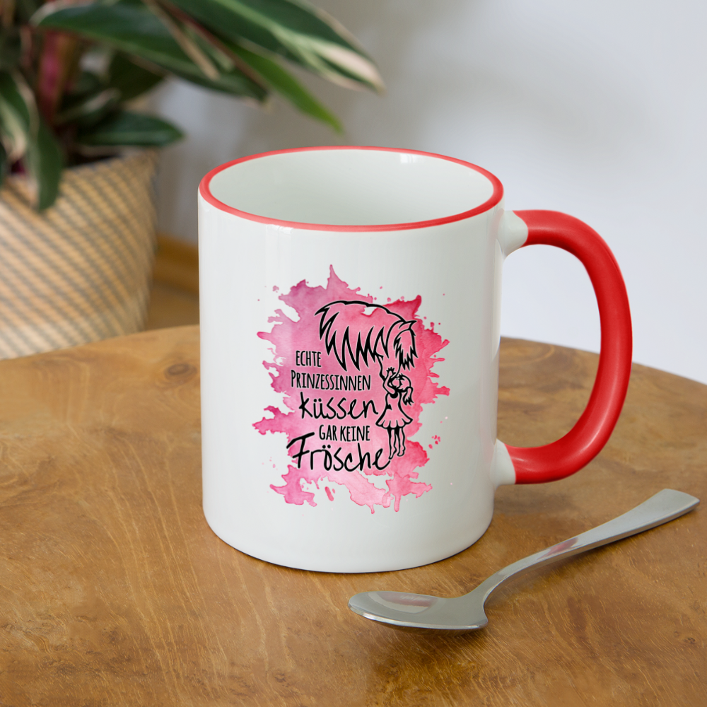 "Prinzessinnen-Kuss" Aquarell-Stil - Tasse zweifarbig - Weiß/Rot