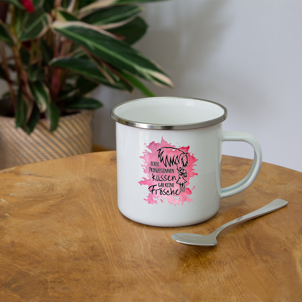 "Prinzessinnen-Kuss" Aquarell-Stil - Emaille-Tasse - weiß
