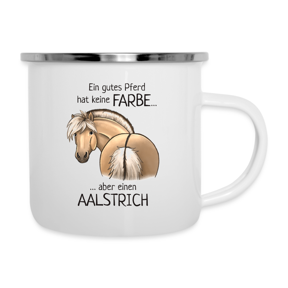 "Aalstrich" Illustrations-Stil - Emaille-Tasse - weiß