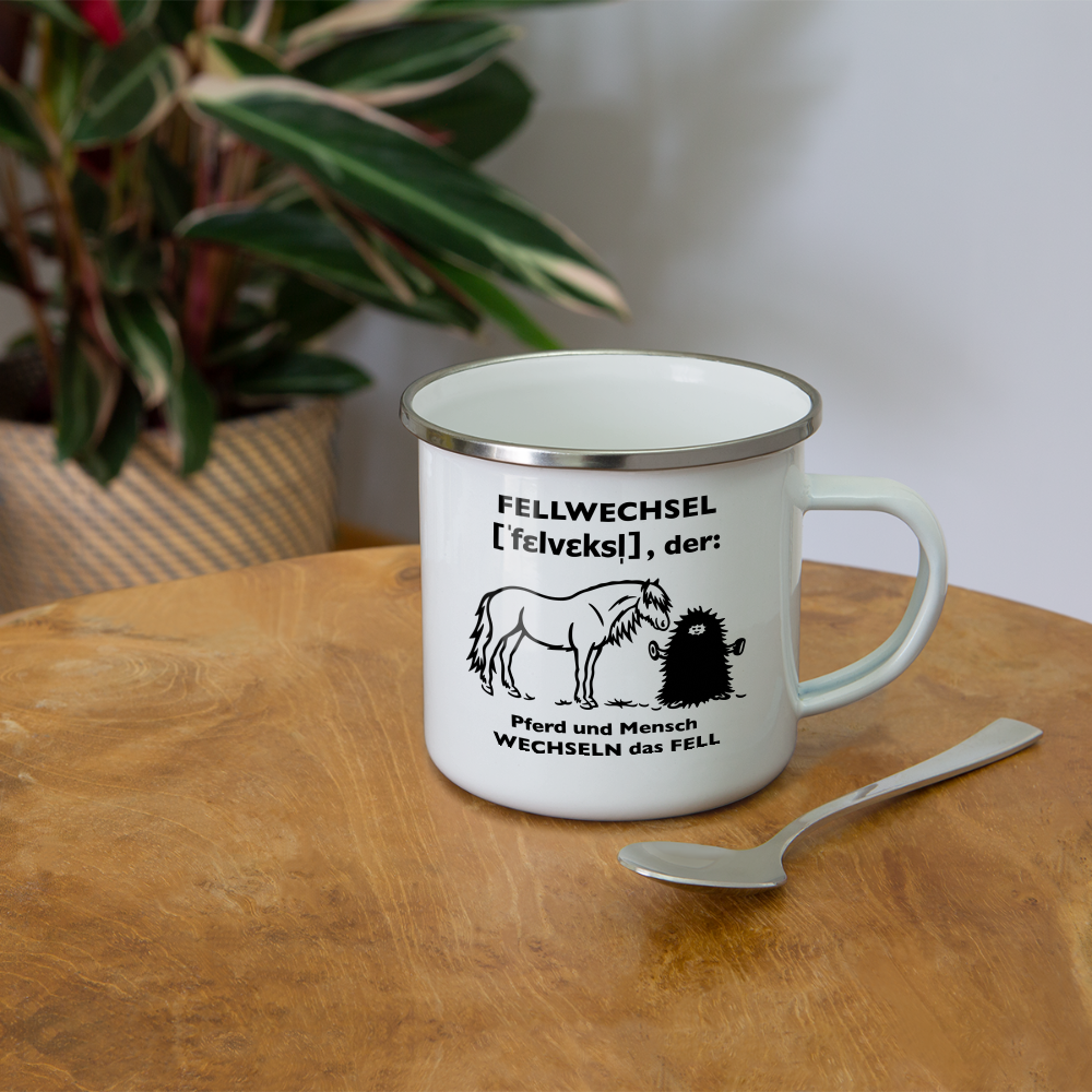 „Definition Fellwechsel“ Grafik-Stil - Emaille-Tasse - weiß