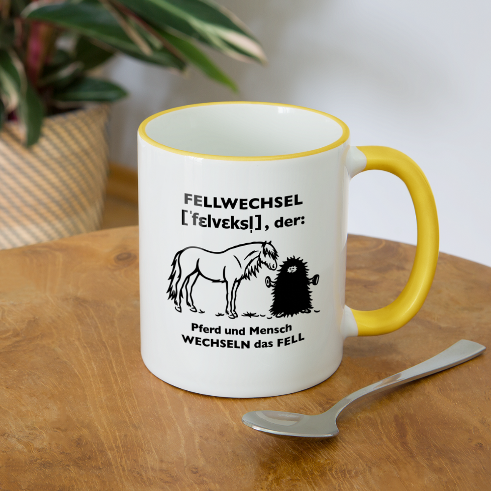 „Definition Fellwechsel“ Grafik-Stil - Tasse zweifarbig - Weiß/Gelb