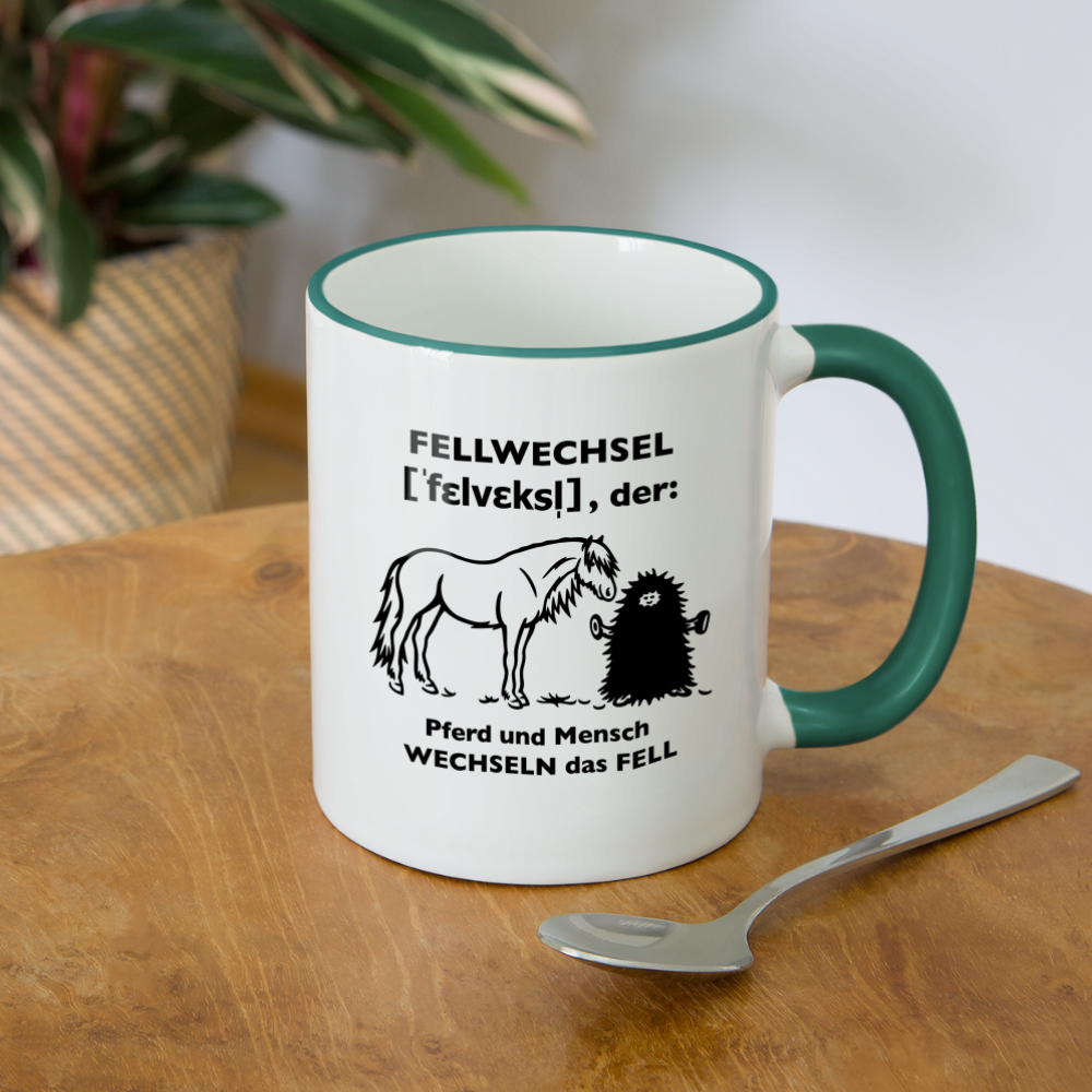 „Definition Fellwechsel“ Grafik-Stil - Tasse zweifarbig - Weiß/Dunkelgrün