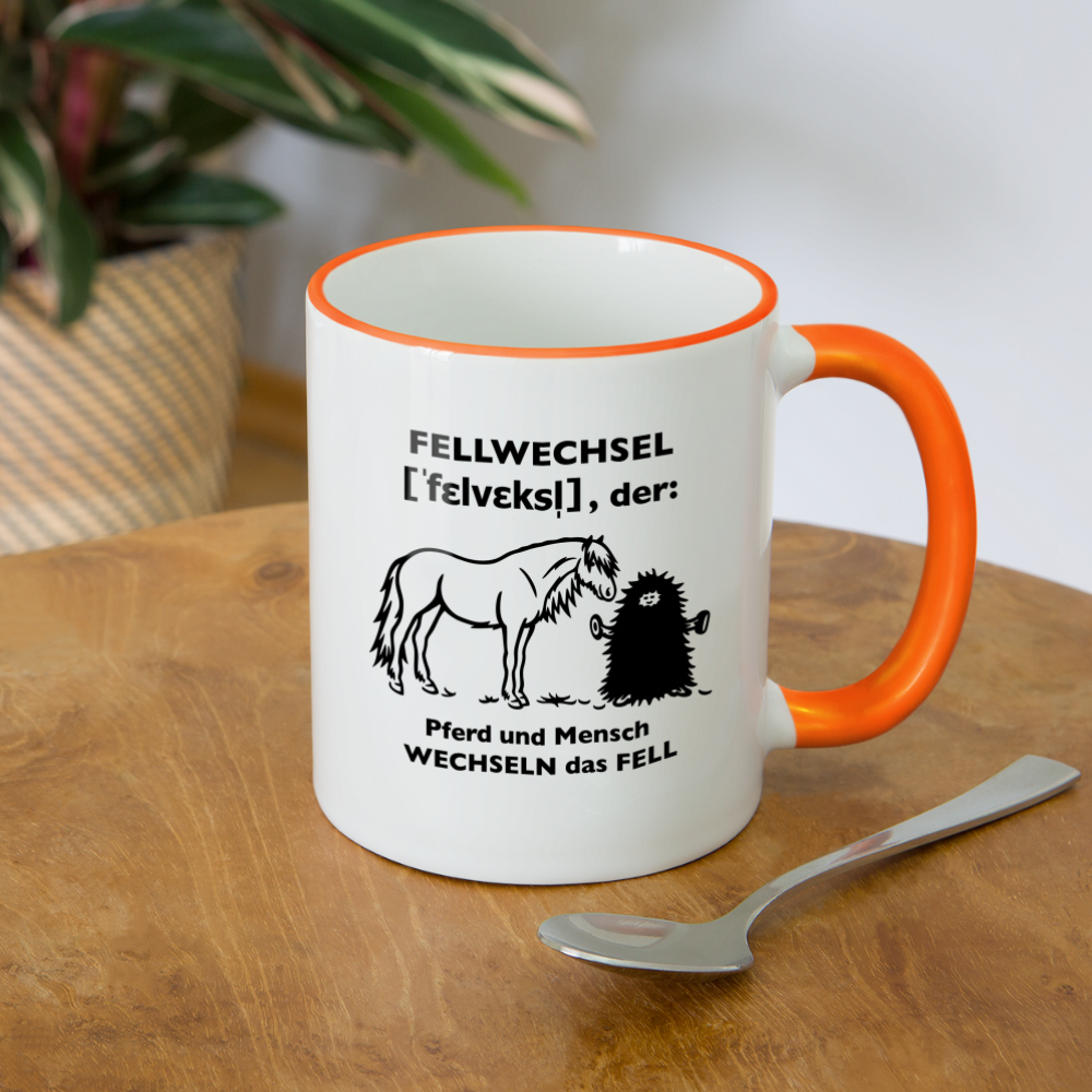 „Definition Fellwechsel“ Grafik-Stil - Tasse zweifarbig - Weiß/Orange
