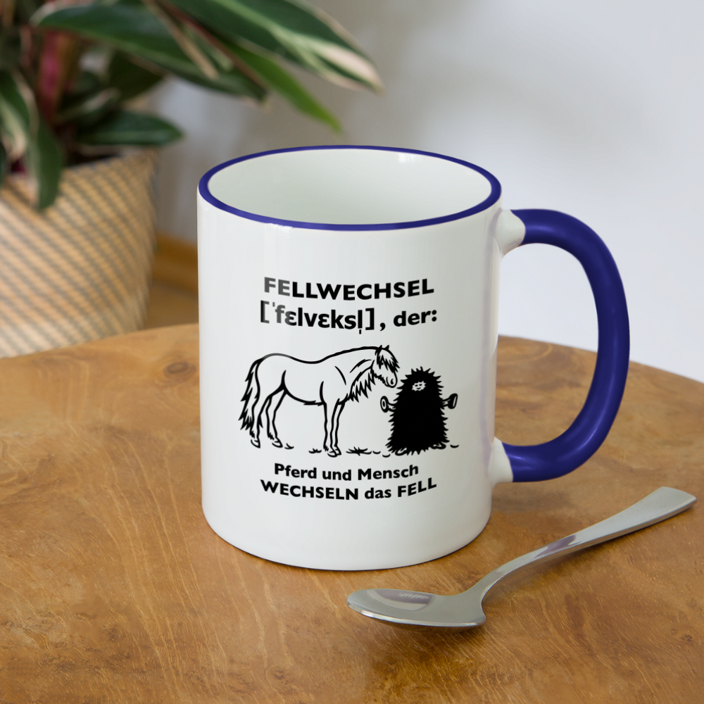 „Definition Fellwechsel“ Grafik-Stil - Tasse zweifarbig - Weiß/Kobaltblau