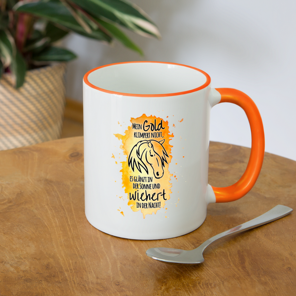 "Mein Gold wiehert" Aquarell-Stil - Tasse zweifarbig - Weiß/Orange