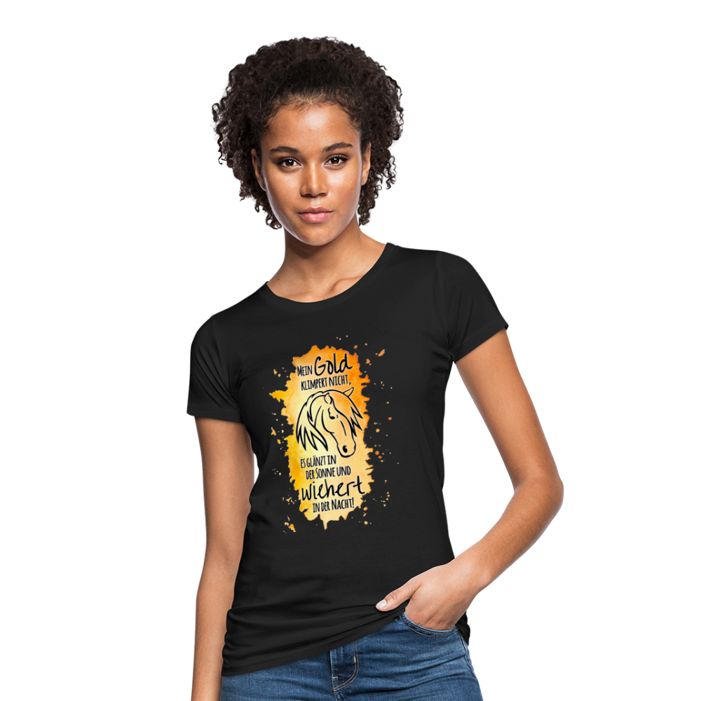 "Mein Gold wiehert" Aquarell-Stil - Frauen Bio-T-Shirt - Schwarz