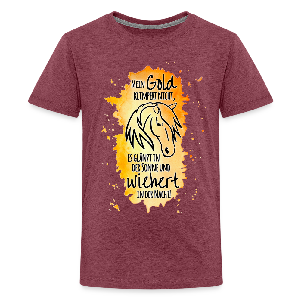 "Mein Gold wiehert" Aquarell-Stil - Teenager T-Shirt - Bordeauxrot meliert