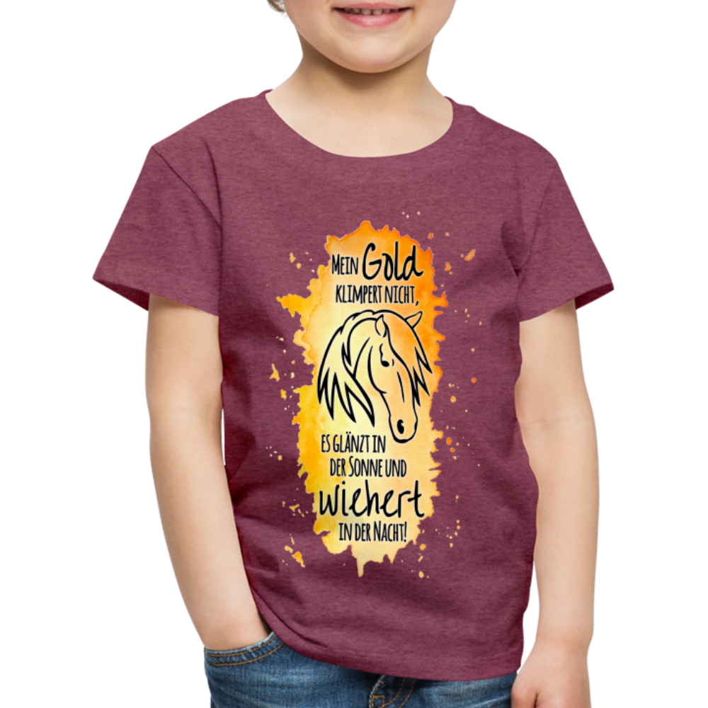 "Mein Gold wiehert" Aquarell-Stil - Kinder T-Shirt - Bordeauxrot meliert