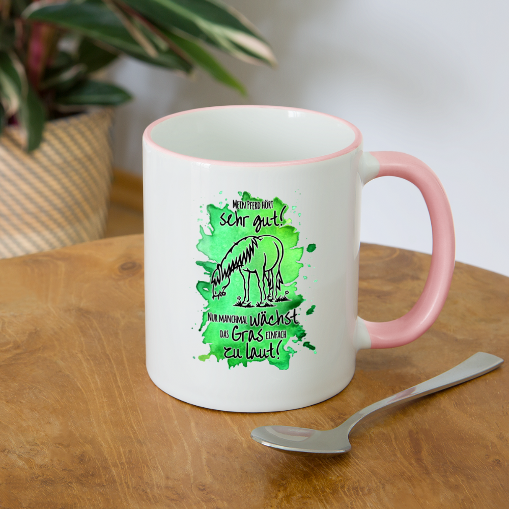 "Lautes Gras" Aquarell-Stil - Tasse zweifarbig - Weiß/Pink