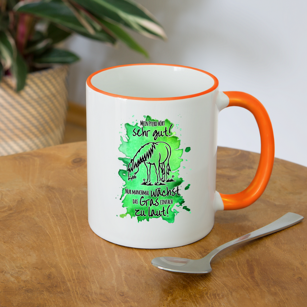 "Lautes Gras" Aquarell-Stil - Tasse zweifarbig - Weiß/Orange