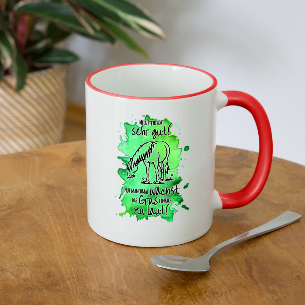 "Lautes Gras" Aquarell-Stil - Tasse zweifarbig - Weiß/Rot