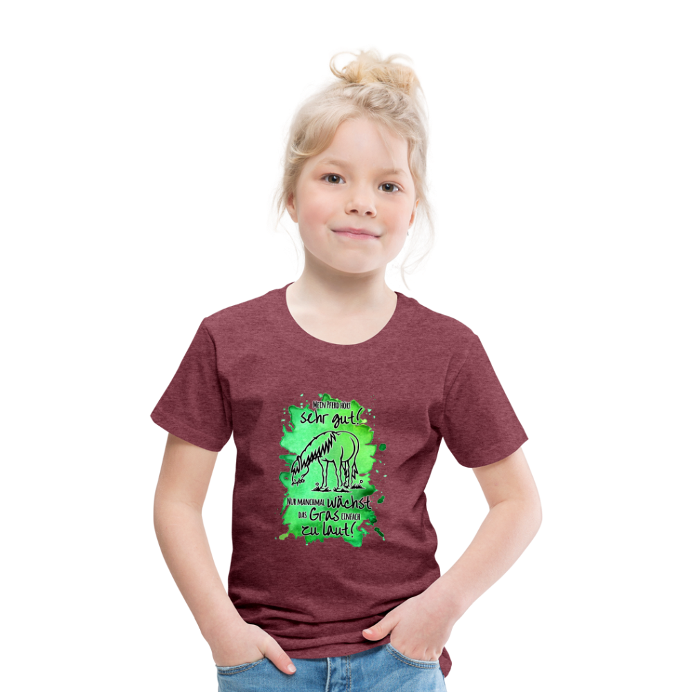 "Lautes Gras" Aquarell-Stil - Kinder T-Shirt - Bordeauxrot meliert