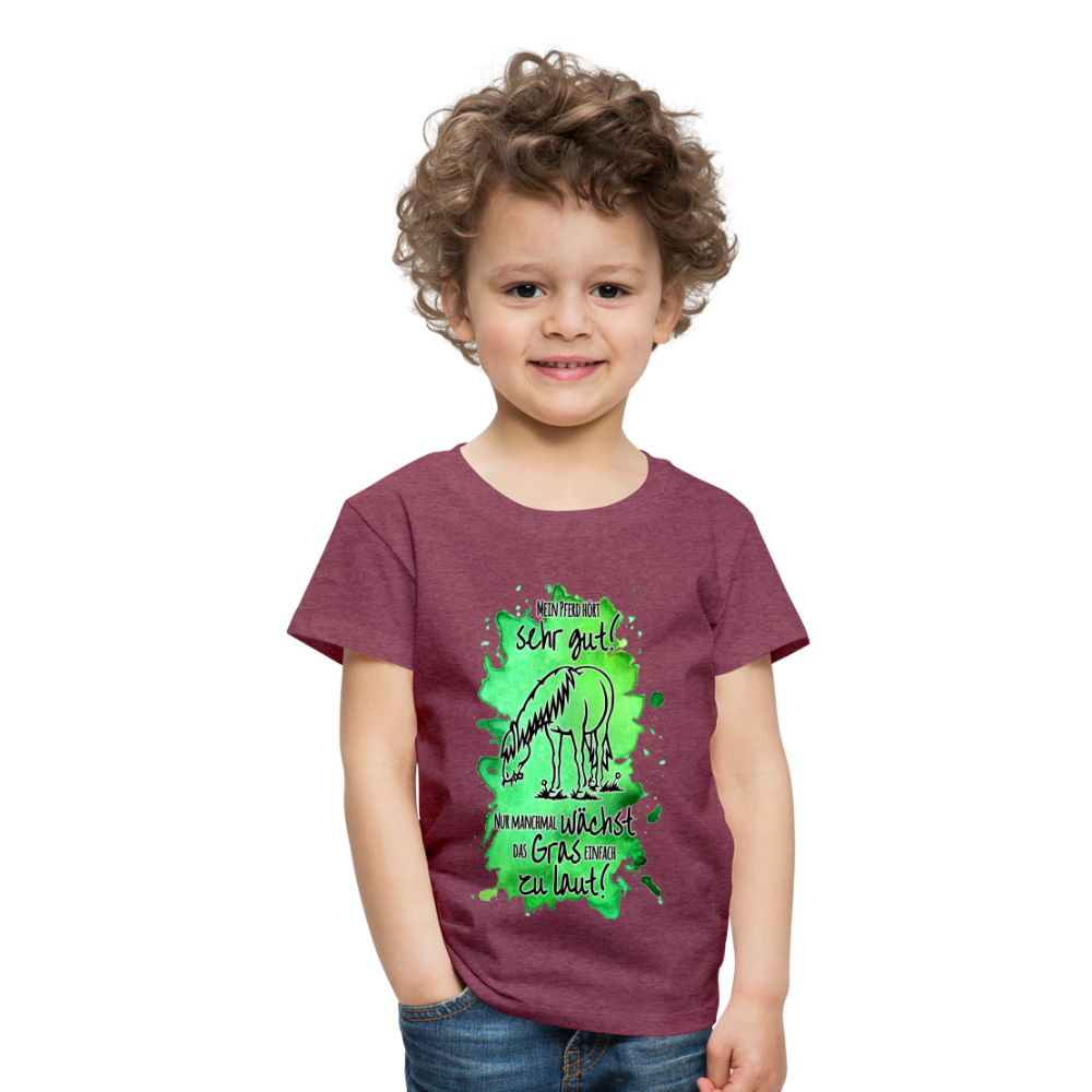 "Lautes Gras" Aquarell-Stil - Kinder T-Shirt - Bordeauxrot meliert