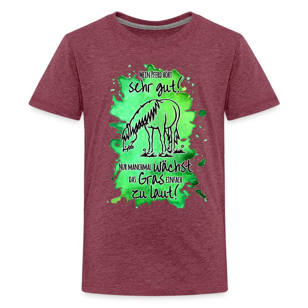"Lautes Gras" Aquarell-Stil - Teenager T-Shirt - Bordeauxrot meliert