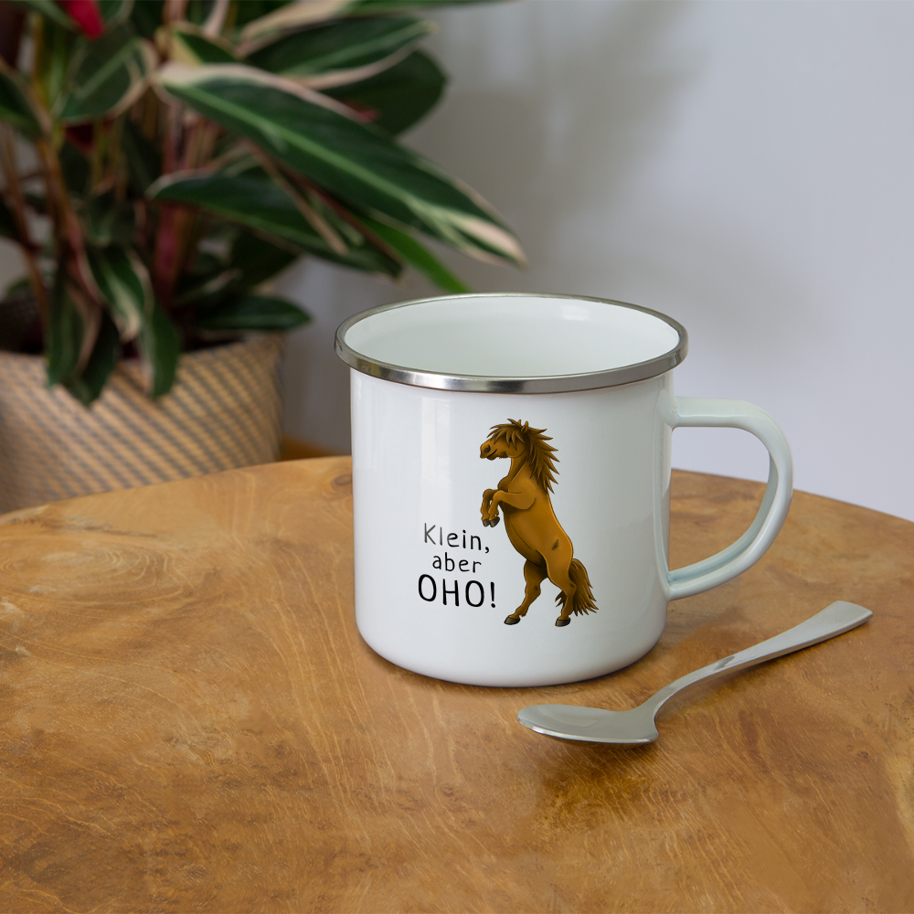 "Oho!" llustrations-Stil - Emaille-Tasse - weiß