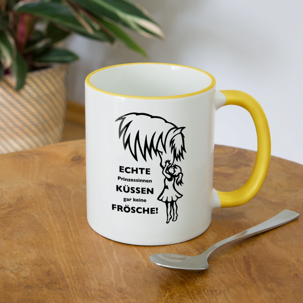 "Prinzessinnen-Kuss" Grafik-Stil - Tasse zweifarbig - Weiß/Gelb