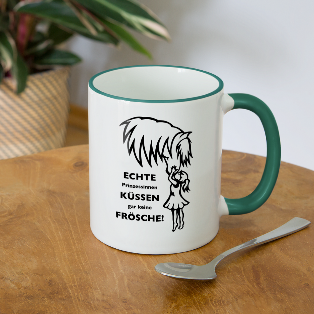 "Prinzessinnen-Kuss" Grafik-Stil - Tasse zweifarbig - Weiß/Dunkelgrün