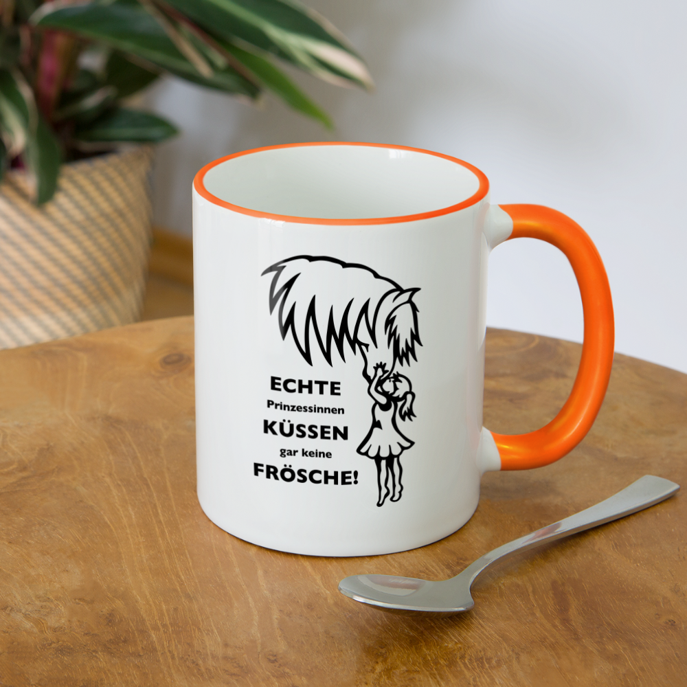 "Prinzessinnen-Kuss" Grafik-Stil - Tasse zweifarbig - Weiß/Orange