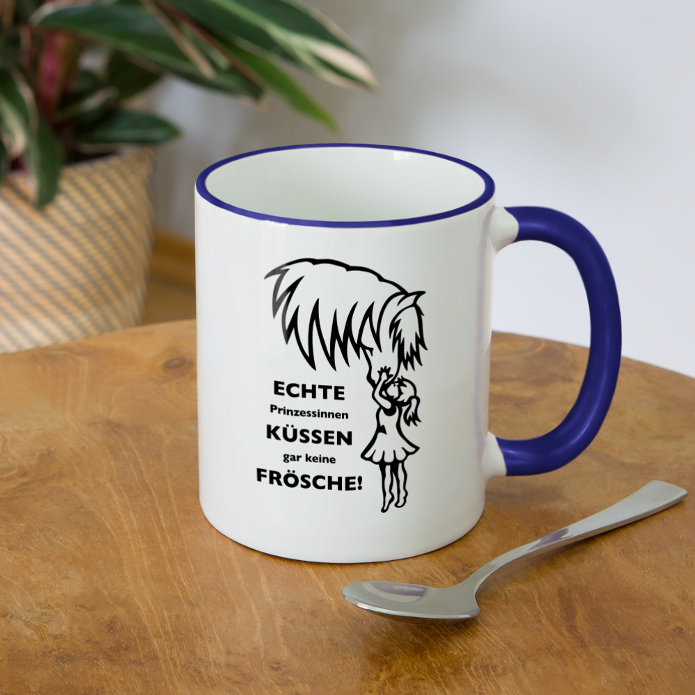 "Prinzessinnen-Kuss" Grafik-Stil - Tasse zweifarbig - Weiß/Kobaltblau