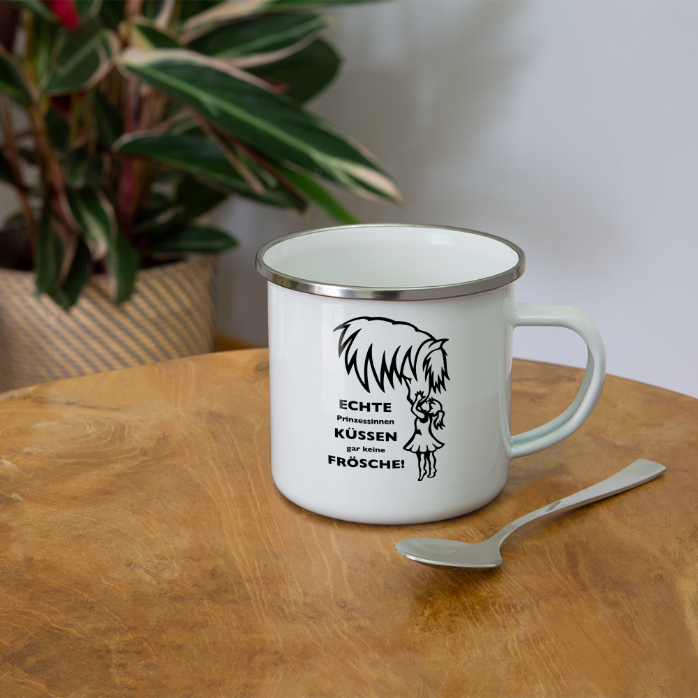 "Prinzessinnen-Kuss" Grafik-Stil - Emaille-Tasse - weiß