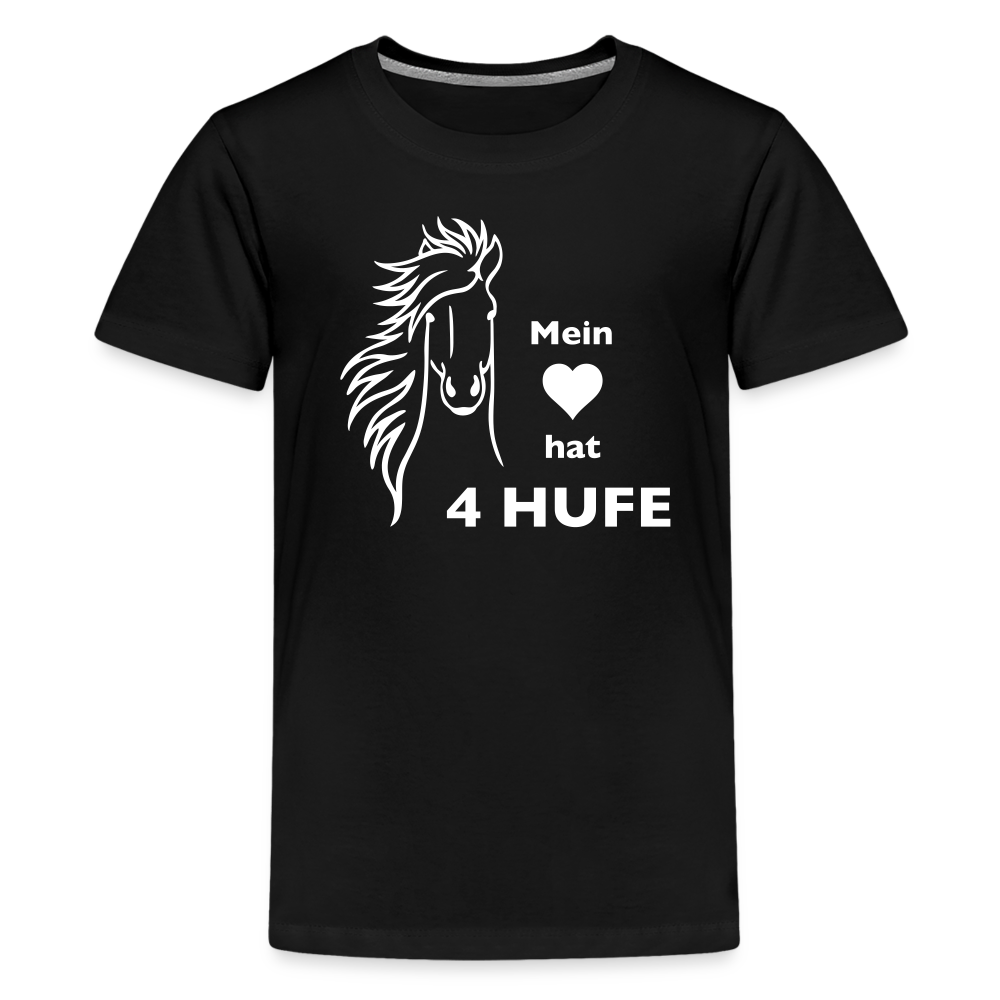 "Mein Herz hat 4 Hufe" Grafik-Stil - Teenager T-Shirt - Schwarz