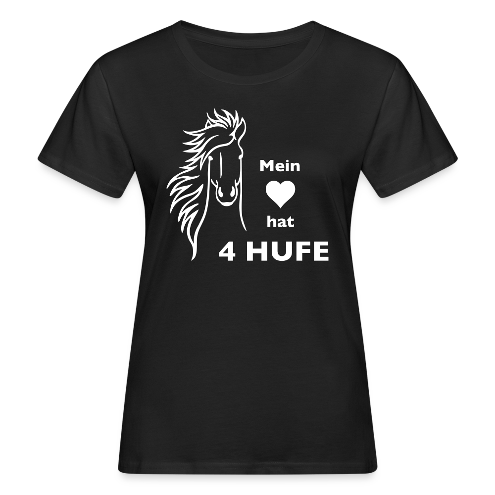 "Mein Herz hat 4 Hufe" Grafik-Stil - Frauen Bio-T-Shirt - Schwarz
