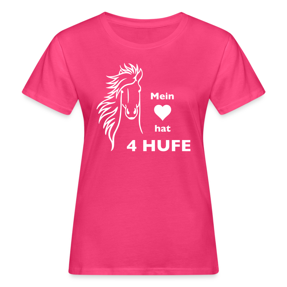 "Mein Herz hat 4 Hufe" Grafik-Stil - Frauen Bio-T-Shirt - Neon Pink