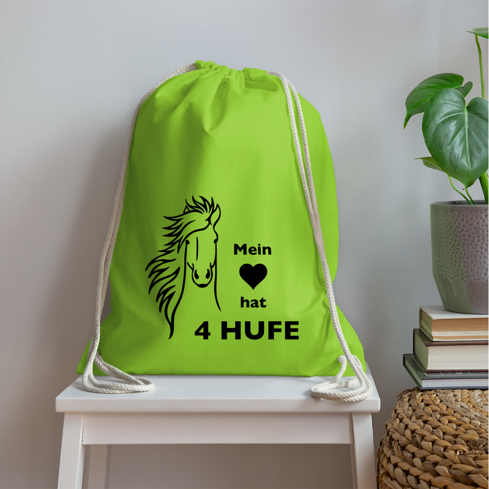 "Mein Herz hat 4 Hufe" Grafik-Stil - Stallbeutel - Neongrün