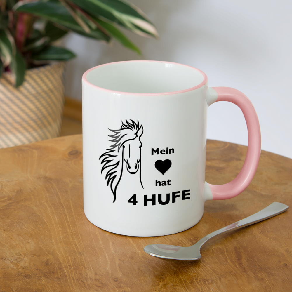 "Mein Herz hat 4 Hufe" Grafik-Stil - Tasse zweifarbig - Weiß/Pink