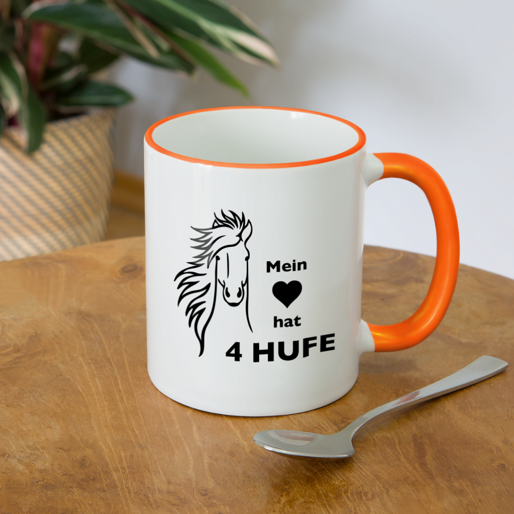 "Mein Herz hat 4 Hufe" Grafik-Stil - Tasse zweifarbig - Weiß/Orange