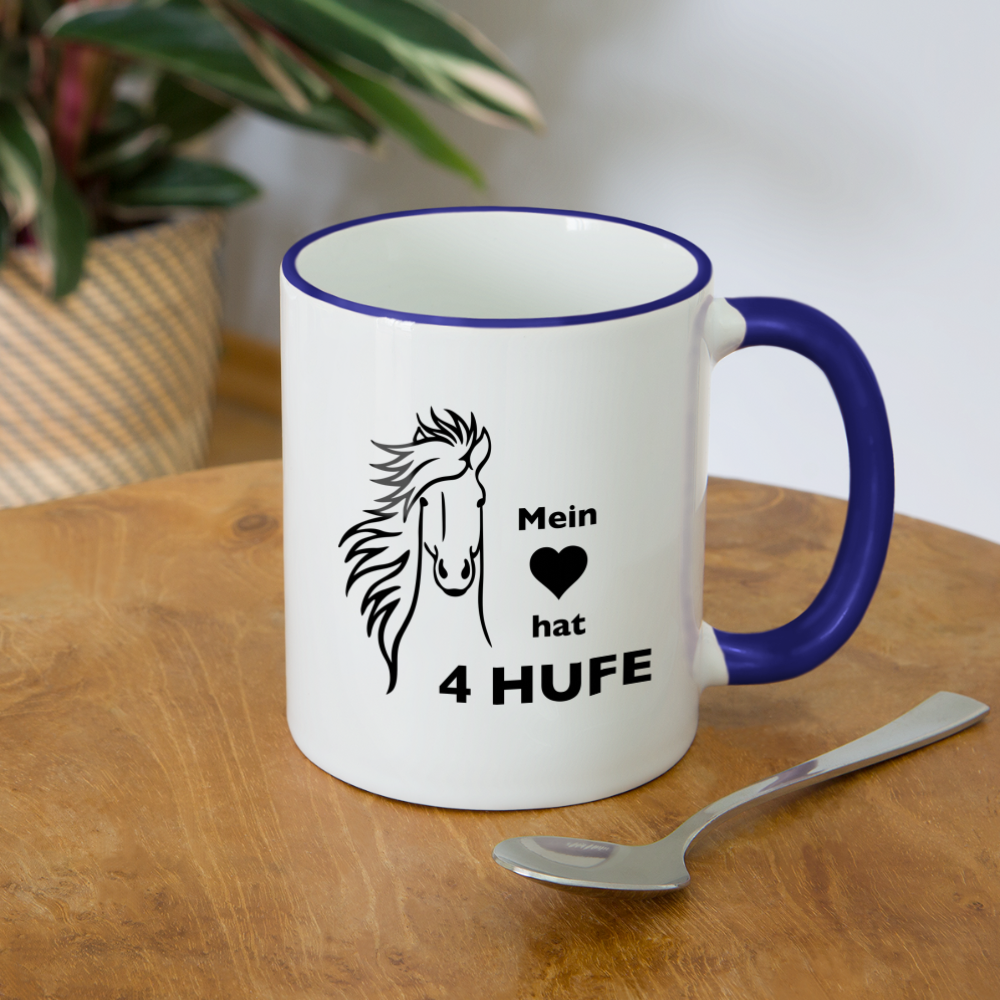 "Mein Herz hat 4 Hufe" Grafik-Stil - Tasse zweifarbig - Weiß/Kobaltblau