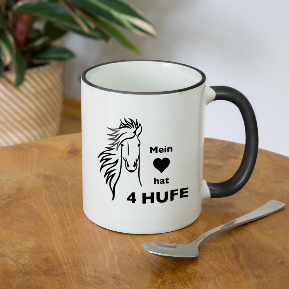 "Mein Herz hat 4 Hufe" Grafik-Stil - Tasse zweifarbig - Weiß/Schwarz
