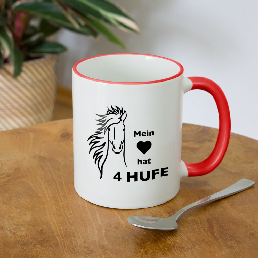 "Mein Herz hat 4 Hufe" Grafik-Stil - Tasse zweifarbig - Weiß/Rot