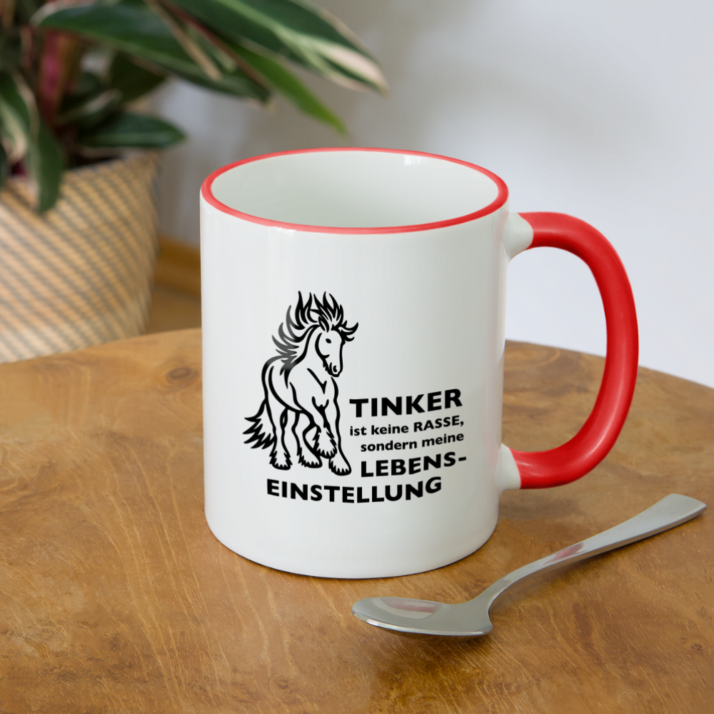 "Lebenseinstellung Tinker" Grafik-Stil - Tasse zweifarbig - Weiß/Rot