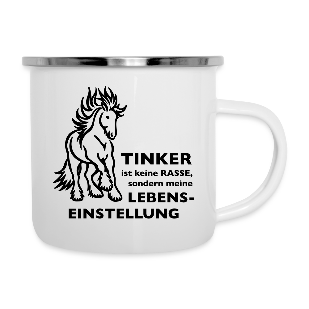 "Lebenseinstellung Tinker" Grafik-Stil - Emaille-Tasse - weiß